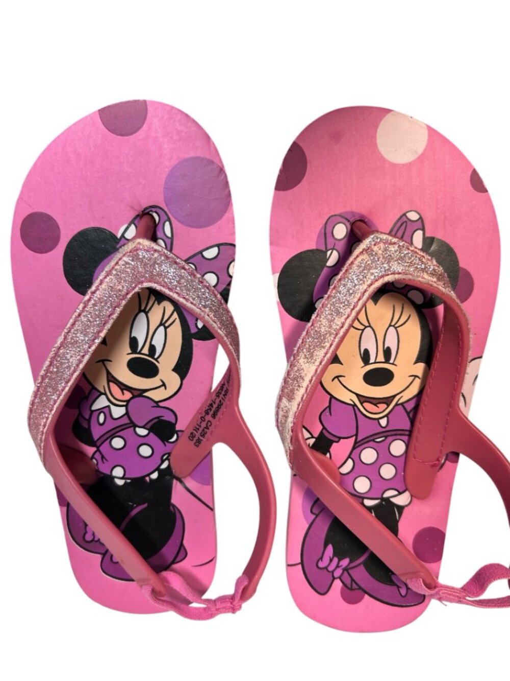 Disney Minnie Mouse Pink Glitter Flip Flops For Girls Size 10